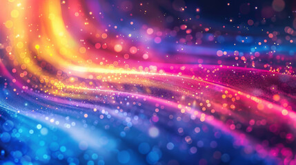 Vibrant abstract background with flowing bokeh lights in a rainbow gradient
