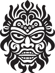 Island Artistry: Bali Mask Icon Graphics Ethereal Essence: Traditional Bali Mask Emblem Design