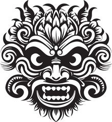 Sacred Symbol: Bali Mask Emblem Graphics Cultural Essence: Traditional Bali Mask Icon Design