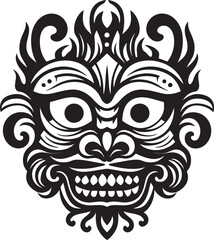Mystical Masquerade: Traditional Bali Mask Icon Island Intrigue: Bali Mask Emblem Vector