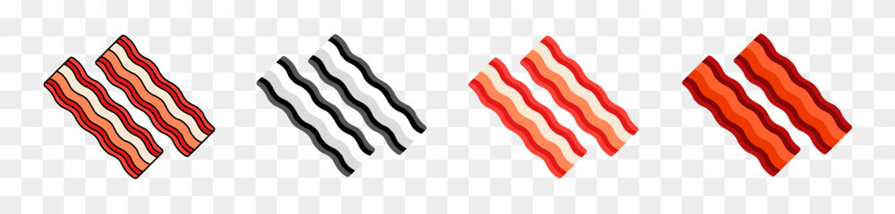 Bacon strips - Stock Vector, Vector icons of fried bacon strips, bacon strips of varying degrees of doneness, meat eps10 - obrazy, fototapety, plakaty