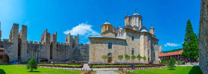 Manasija monastery in Serbia during a sunny day