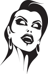 Gothic Grace Gaze: Woman Vampire Face Icon Design Seductive Siren's Bite: Vector Logo of Woman's Vampire Face