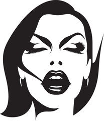 Nightly Noir: Woman Vampire Icon Graphics Veiled Visage: Vector Logo of Seductive Vampire Face