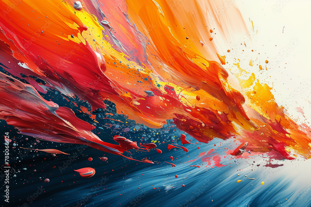 Poster a collage of abstract brushstrokes and splatters, creating a dynamic and energetic composition. conc