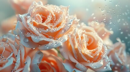 Close-up of dew-kissed roses in soft light