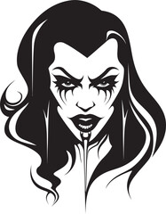 Veiled Vixen Vamp: Vector Logo of Femme Vampire's Visage Moonlit Majesty Mistress: Woman Vampire Face Icon Design