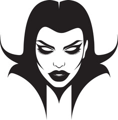 Gothic Grace Gaze: Woman Vampire Face Emblem Graphics Midnight Mystery Mistress: Vector Logo of Femme Vampire Face