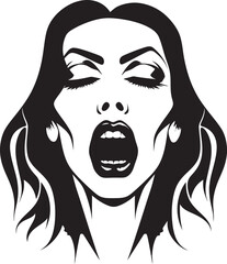 Dark Desires Duchess: Woman Vampire Face Icon Design Nightly Noir Nails: Vector Logo of Vampiric Woman Face