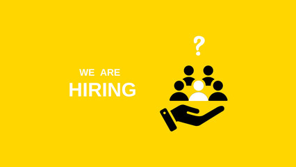 We are Hiring a design with a Magnifying Glass on a yellow background. Minimal we are hiring background. 