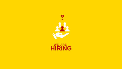 We are Hiring a design with a Magnifying Glass on a yellow background. Minimal we are hiring background. 