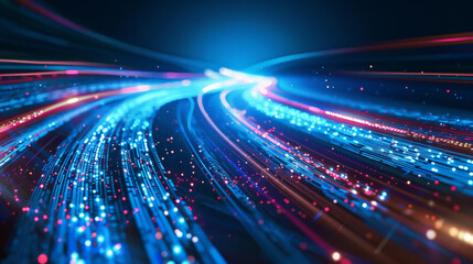 Futuristic fiber optic cables with glowing lights - obrazy, fototapety, plakaty