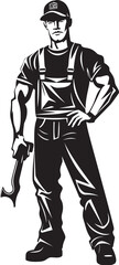 Skilled Labor Shield: Vector Logo Design Workforce Insignia: Emblematic Worker Symbol