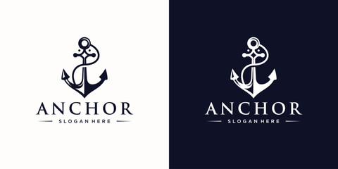 Simple Anchor Silhouette Vintage Retro logo design for boat ship navy nautical transport © ulhaq_std