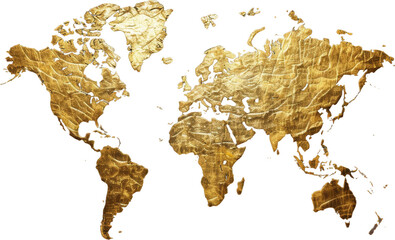 Handcrafted Gold Foil World Map on Dark Textured Background