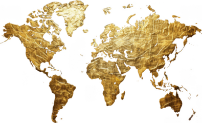 Handcrafted Gold Foil World Map on Dark Textured Background