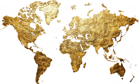 Handcrafted Gold Foil World Map on Dark Textured Background