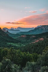 a landscape with trees and mountains