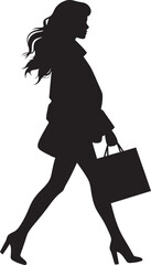 Boutique Beauty: Woman with Bag Icon Graphics Fashion Iconic: Young Woman Shopping Bag Emblem