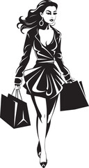 City Chic Shopper: Young Woman Iconic Emblem Design Boutique Beauty: Vector Logo of Trendy Shopaholic