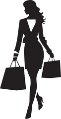 Boutique Beauty: Young Woman Shopping Bag Emblem Vogue Visionary: Vector Logo of Urban Glamour