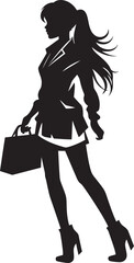 Trendy Tote Trend: Vector Logo of Stylish Shopper Fashion Finesse: Young Woman with Bag Icon Graphics
