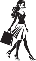 Chic City Chic: Young Woman with Bag Icon Graphics Boutique Beauty: Vector Logo of Fashion Iconic