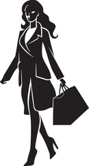 Boutique Beauty: Vector Logo of Fashion Iconic Vogue Vibes: Young Woman Shopping Bag Emblem