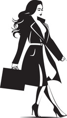 Glamour Goddess: Vector Logo of Trendy Tote Trend Trendy Tote Trend: Young Woman Shopping Bag Emblem