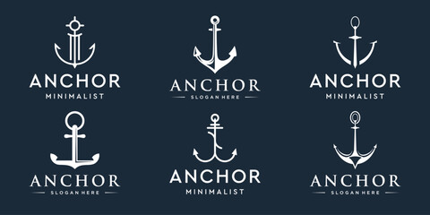 set of anchor logo and bundle of ocean sailing boat icon vector illustration design © ulhaq_std