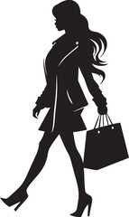 Stylish Retail Maven: Fashionable Woman with Shopping Bag Icon Glamour Galore: Iconic Vector Logo of Chic Shopper