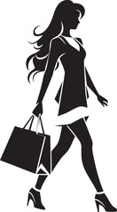 Chic City Style: Urban Lady with Shopping Bag Emblem Retail Royalty: Stylish Woman with Shopping Bag Vector Logo