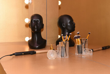 Make-up room with cosmetics and accessories