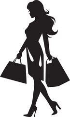 Urban Elegance: Young Woman with Shopping Bag Emblem Couture Chic: Chic Lady with Shopping Bag Vector Icon