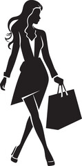 Chic City Style: Iconic Vector Logo of Stylish Shopper Stylish Shopaholic: Trendy Lady with Shopping Bag Icon