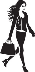 City Chic Couture: Fashion-Forward Woman's Shopping Bag Emblem Trendy Tote Icon: Chic Lady with Shopping Bag Vector Logo