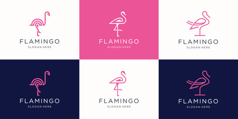 collection of flamingo logo concept. flamingo logo vector line outline mono line icon illustration.