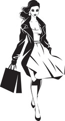 Fashionable Femme: Vector Logo of Vogue Visionary Chic City Shopper: Young Woman Iconic Fashionista