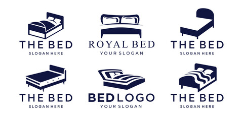 mega logo collection, bed logo icon abstract, pillow shape design and unique silhouette bed concept.