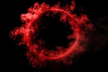 circle made of red colored clouds of smoke isolated on black background - obrazy, fototapety, plakaty