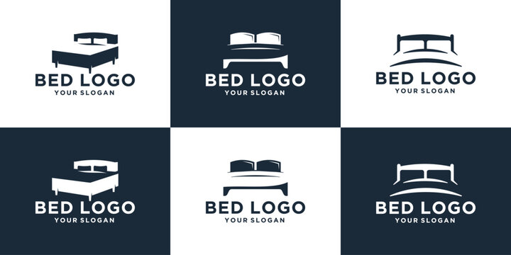 mega logo collection, bed logo icon abstract, pillow shape design and unique silhouette bed concept.