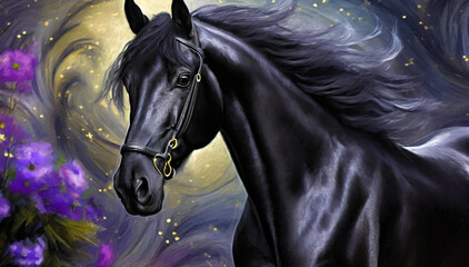 Czarny koń - obrazy, fototapety, plakaty