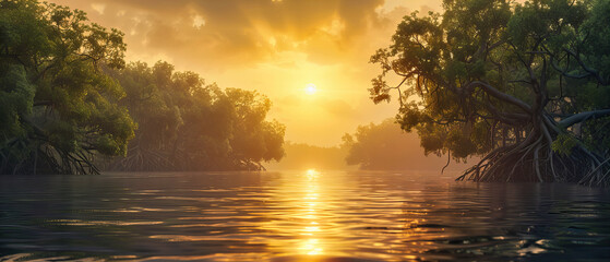 Peaceful Lake at Sunset, Tranquil Water Landscape with Soft Light and Reflection, Serene Nature Scenery for Relaxation