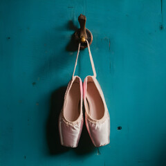 Pink Ballet Slippers Hanging on a Wall 