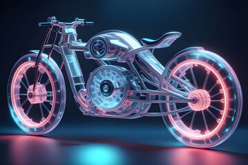 Glowing futuristic neon motorcycle concept with 3d illustration and modern design