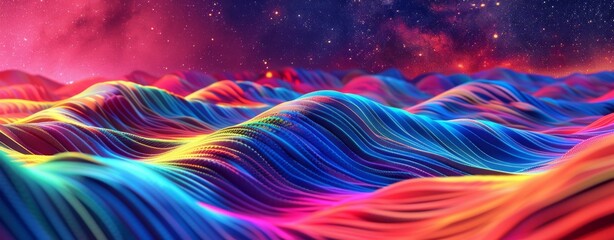 Abstract background with colorful sound waves and wave forms. Abstract digital landscape with...