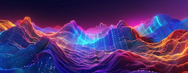 Abstract background with colorful sound waves and wave forms. Abstract digital landscape with...
