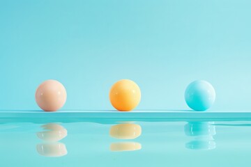 Balls in the pool. Pastel pink, blue and yellow background. Travel, summer and vacation concept