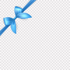 Vector Realistic Silk Blue Gift Ribbon, Satin Bow for Greeting Card, Gift, Isolated. Bow Design Template, Concept for Birthday, Christmas Presents, Gifts, Invitation, Box