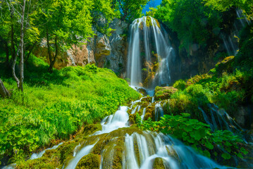 Sopotnica waterfall in Serbia during a summer sunny day